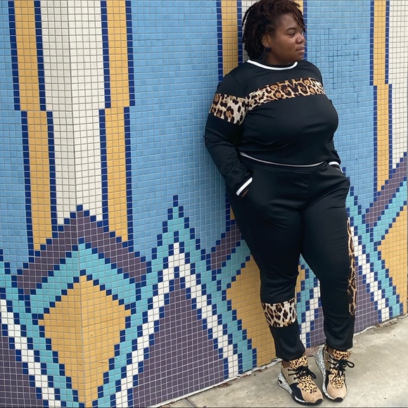 Casual 2 Piece Outfit Leopard Print Colorblock - Picture 2 of 4